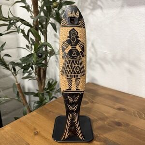 Vintage Wooden Kaval Balkan Flute Hand Carved Fish shape Ornate Woman Wind Decor